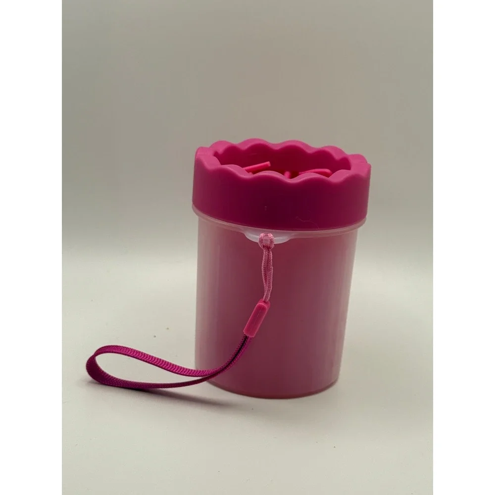 Pink Portable Dog Paw Cleaner Cup Soft Silicone Bristles Outdoor Pet Paw Washer